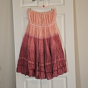 Nolita Bohemian Midi Strapless Dress Peach Mauve Ombre Cotton BeachWear Size S